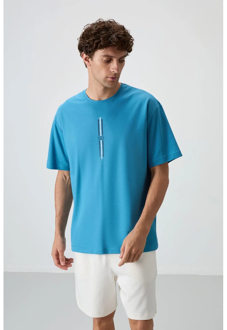 Tricou supradimensionat - imprimeu spate - Albastru Cerulean - 80% bumbac / 20% poliester