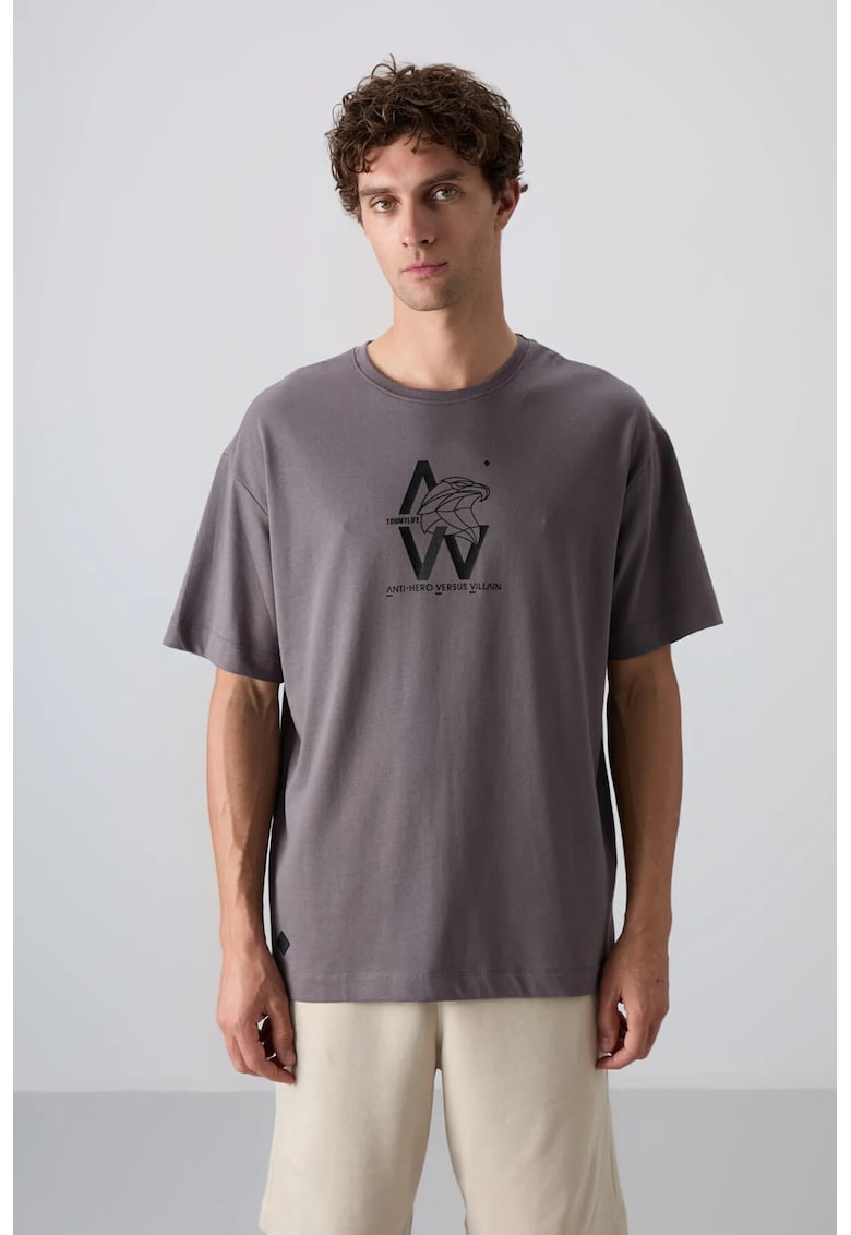 Tricou barbatesc gri antracit - imprimeu logo - 65% bumbac - 35% poliester