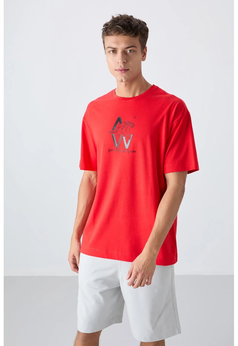 Tricou barbati - supradimensionat - rosu - bumbac si poliester