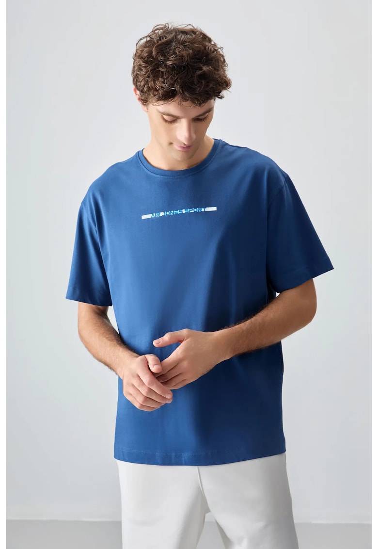 Tricou supradimensionat - bumbac - imprimat pe spate - albastru marocan - pentru barbati