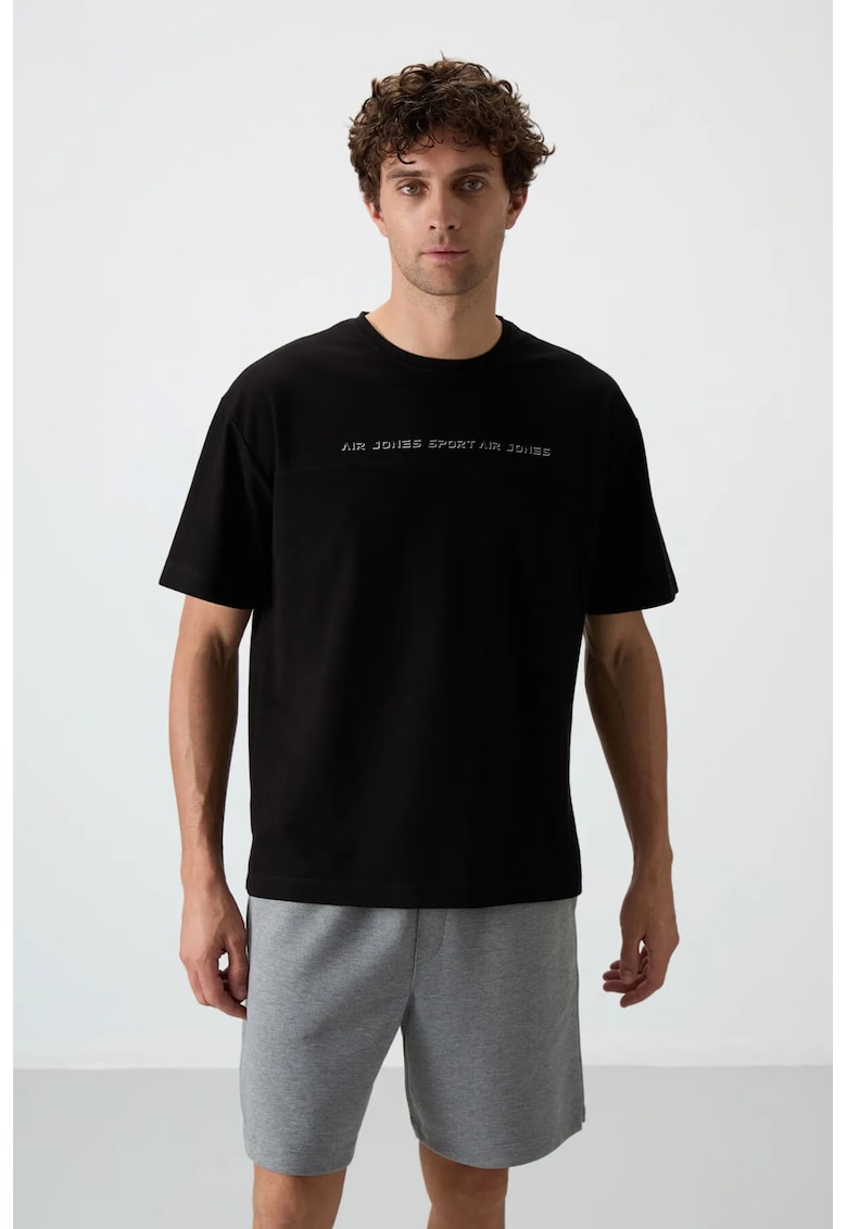 Tricou barbati - supradimensionat - broderie - negru - bumbac/poliester