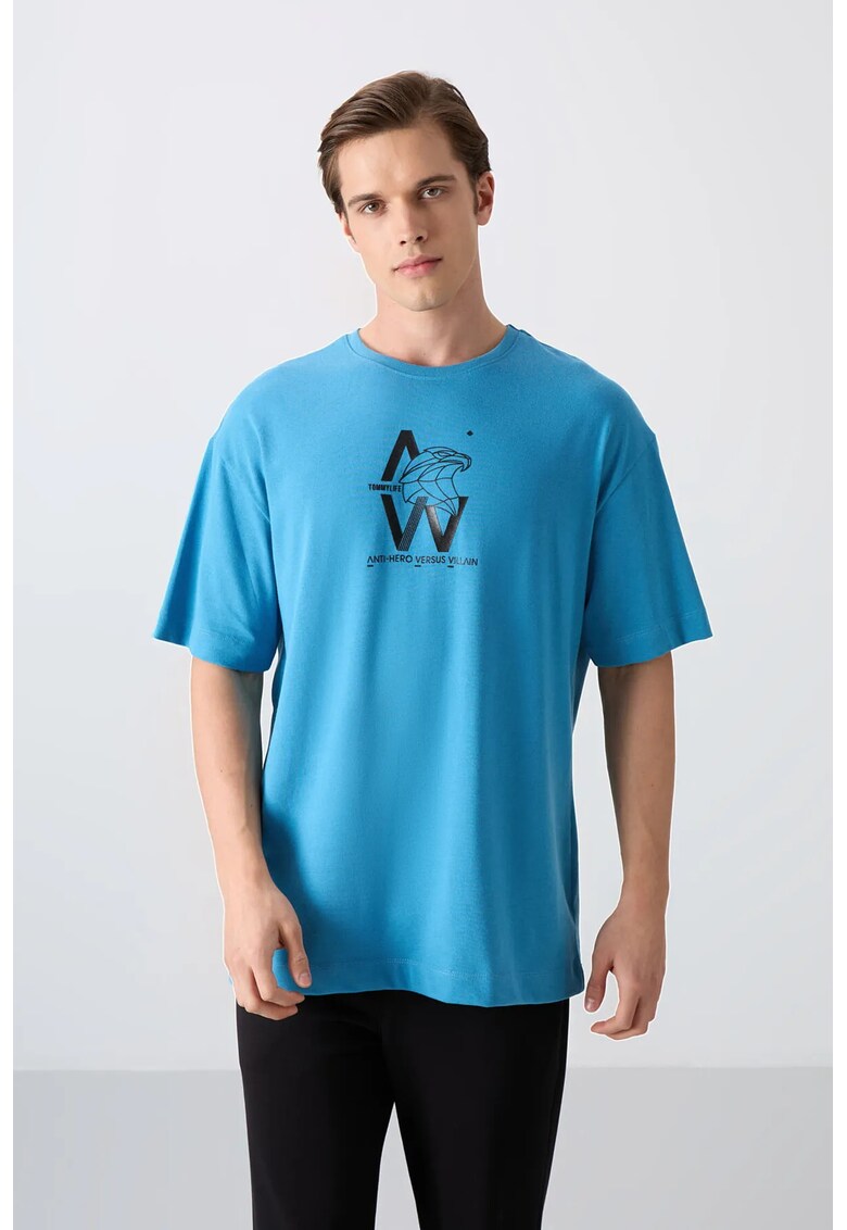 Tricou Barbati - supradimensionat - Albastru Cerulean - bumbac si poliester