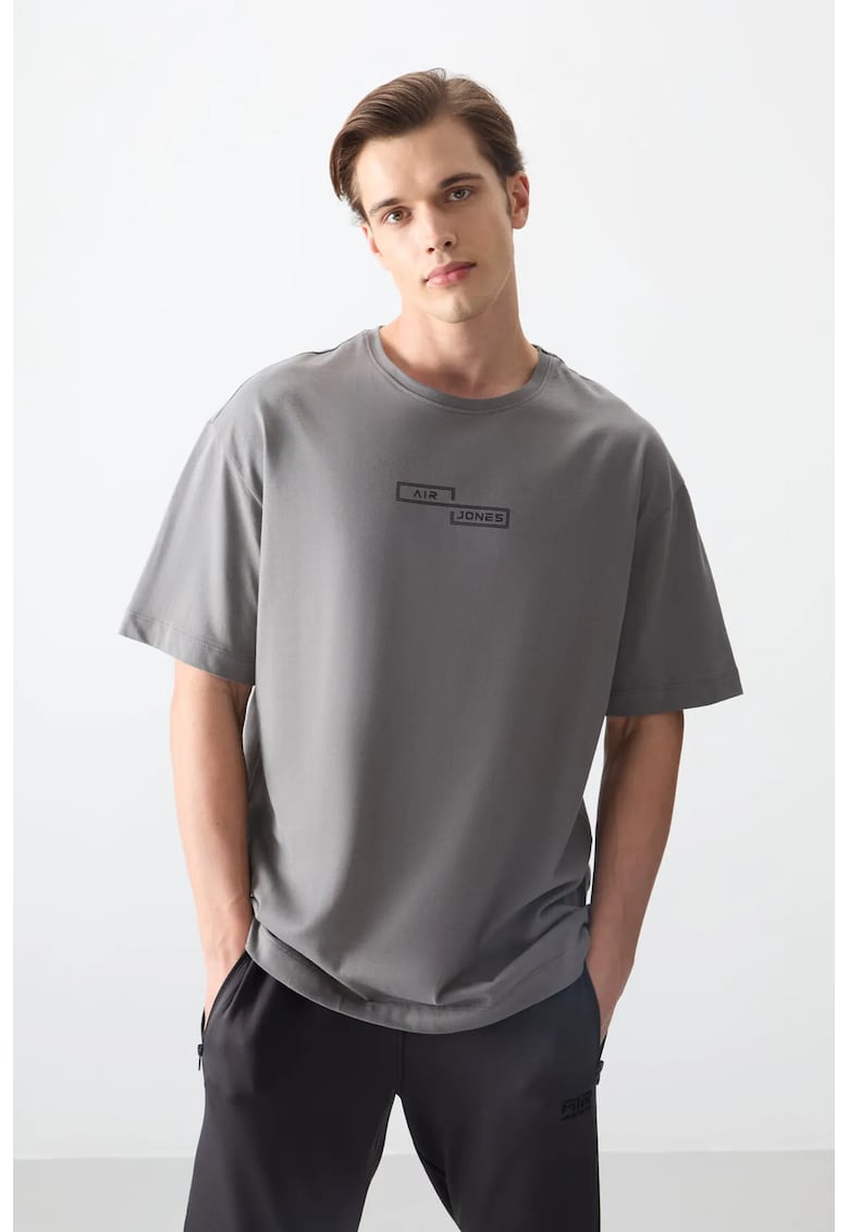 Tricou barbatesc supradimensionat - gri antracit - bumbac - elastic