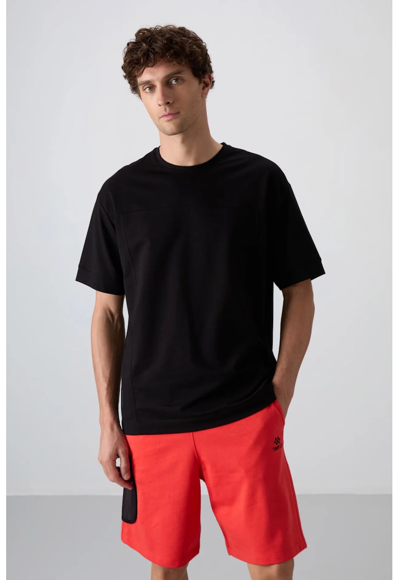 Tricou supradimensionat - elastic - negru - bumbac-poliester-lycra