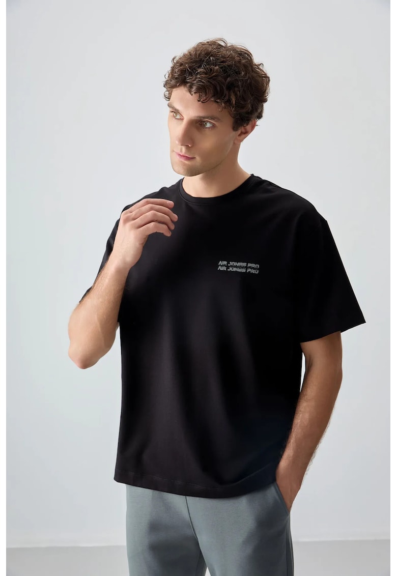 Tricou supradimensionat din jerseu de bumbac - negru - pentru barbati
