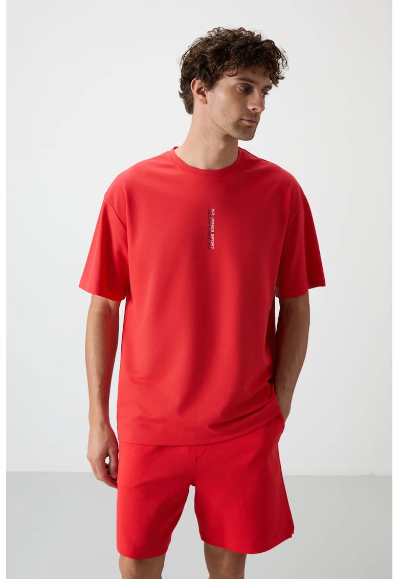 Tricou supradimensionat - imprimeu - rosu 80% bumbac - 20% poliester