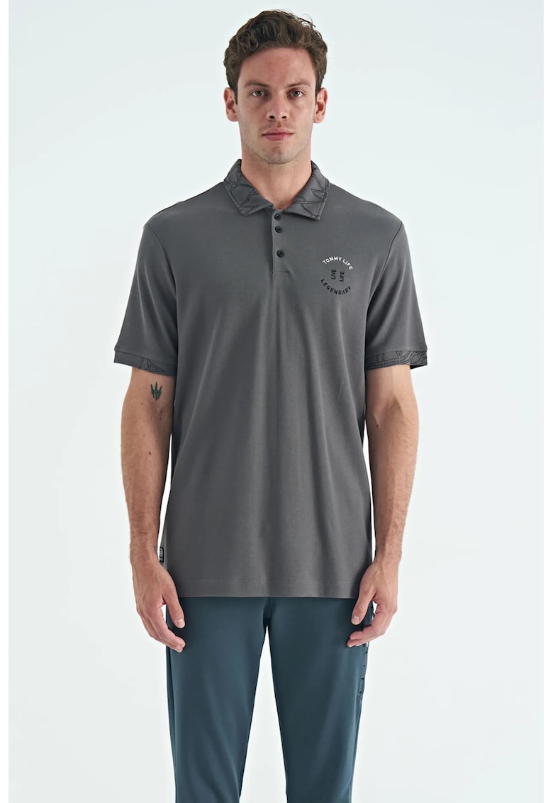 Tricou barbatesc gri antracit - 100% bumbac - cu broderie