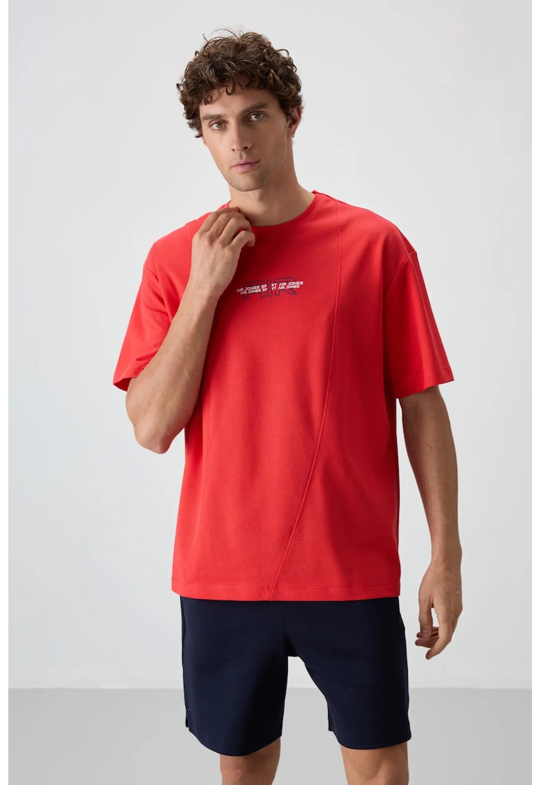 Tricou supradimensionat elastic rosu din amestec de bumbac