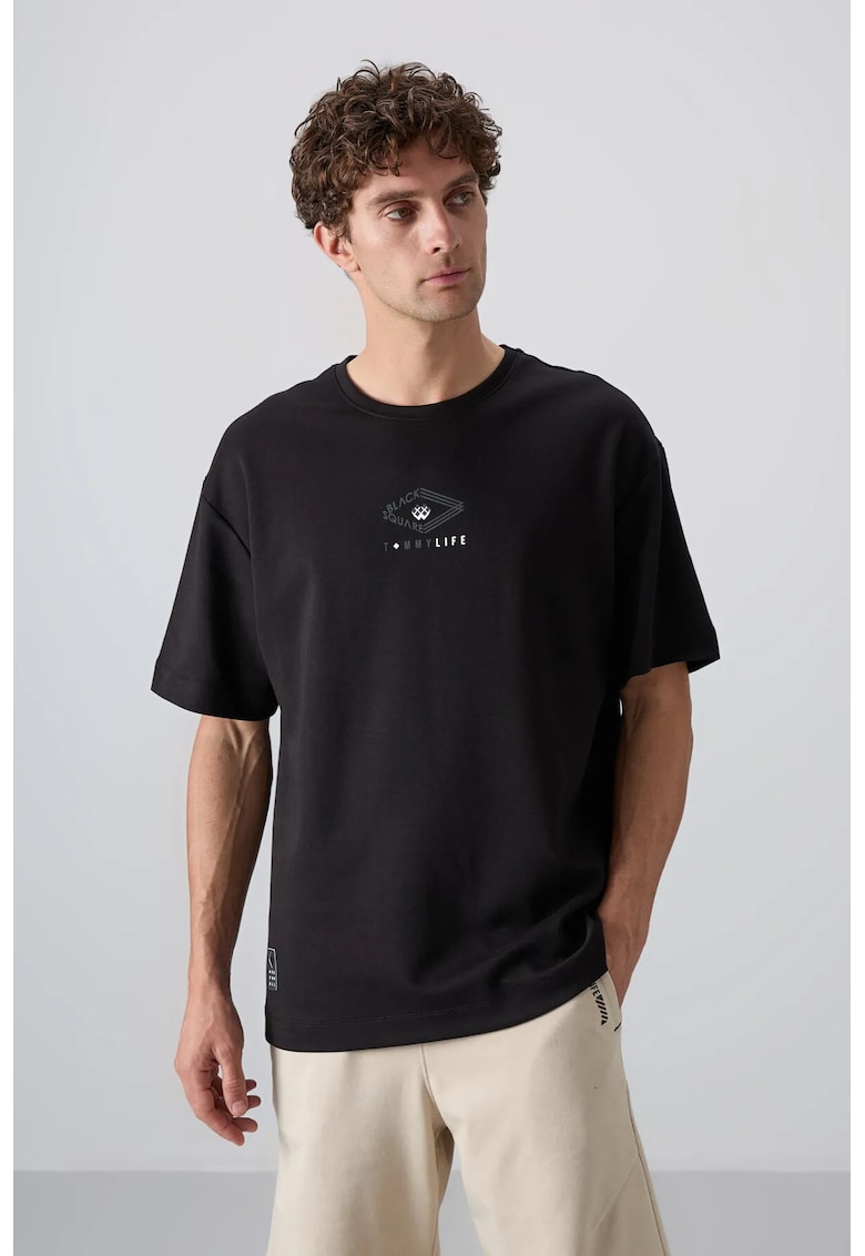 Tricou barbati supradimensionat - negru - amestec de bumbac