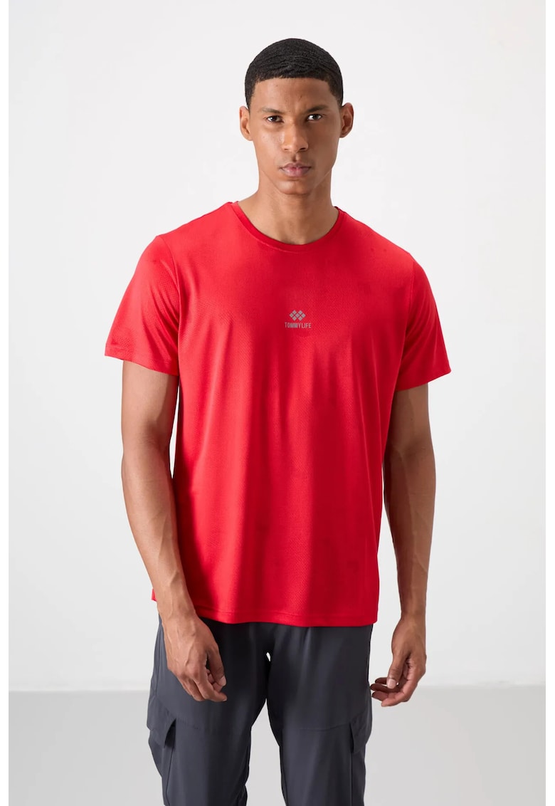 Tricou guler rotund - model Bird's Eye - rosu - 100% poliester