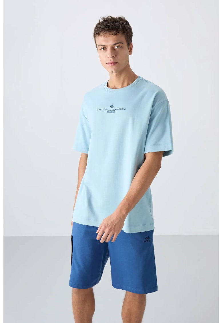 Tricou supradimensionat - imprimat pe spate - albastru deschis - amestec de bumbac