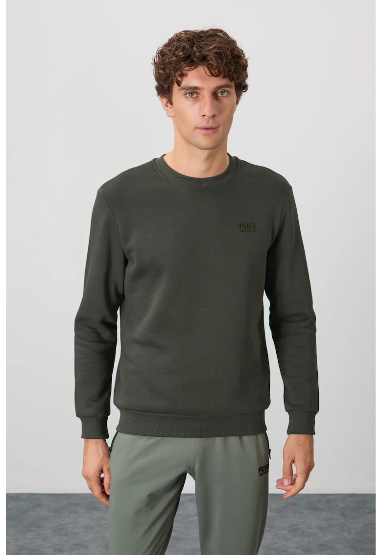 Hanorac barbati - regular fit - verde olive - bumbac si poliester - fara inchidere