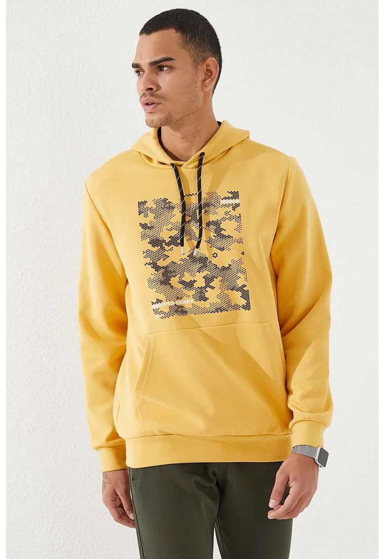 Hanorac imprimeu camuflaj - galben chihlimbar - 70% bumbac - 25% poliester - 5% elastan