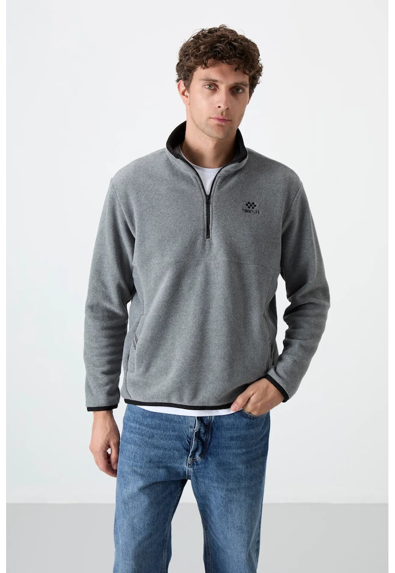 Hanorac slim fit - fermoar - gri - poliester