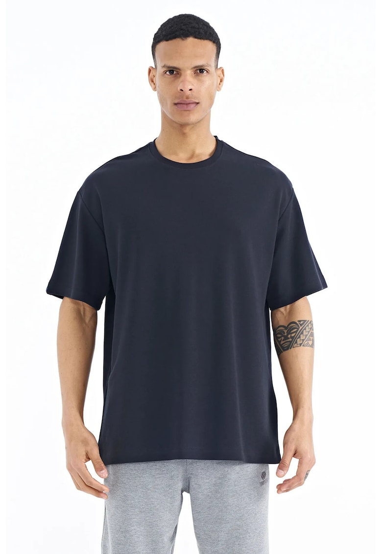 Tricou Barbati - supradimensionat - guler rotund - Negru - amestec bumbac-poliester