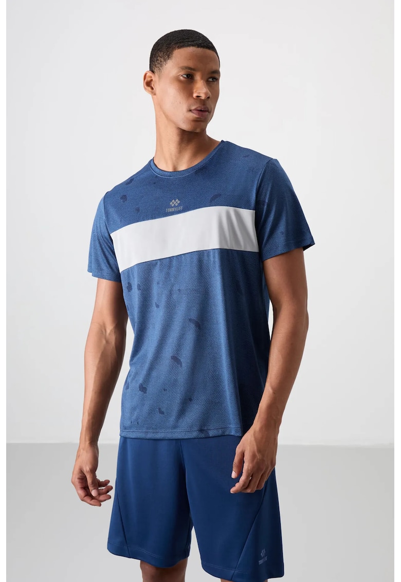 Tricou barbatesc - color-blocked - albastru - 100% poliester