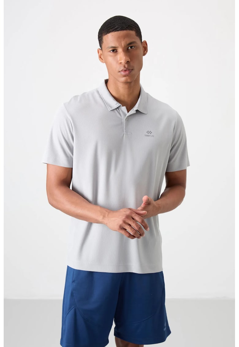 Tricou Polo Gri deschis - broderie logo - 100% poliester