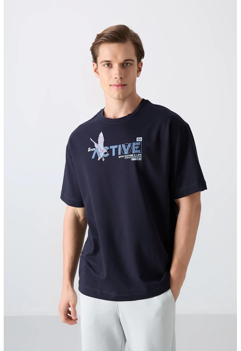 Tricou supradimensionat - imprimeu - bleumarin - barbati