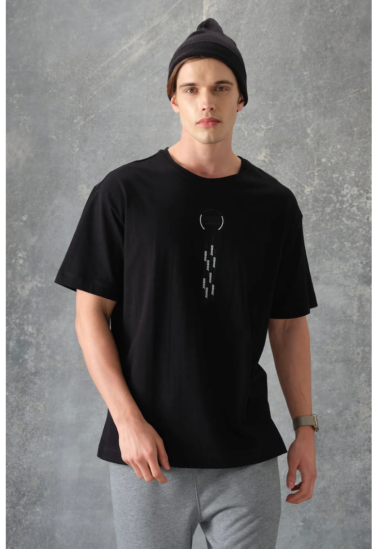 Tricou supradimensionat - bumbac - negru - imprimat pe spate