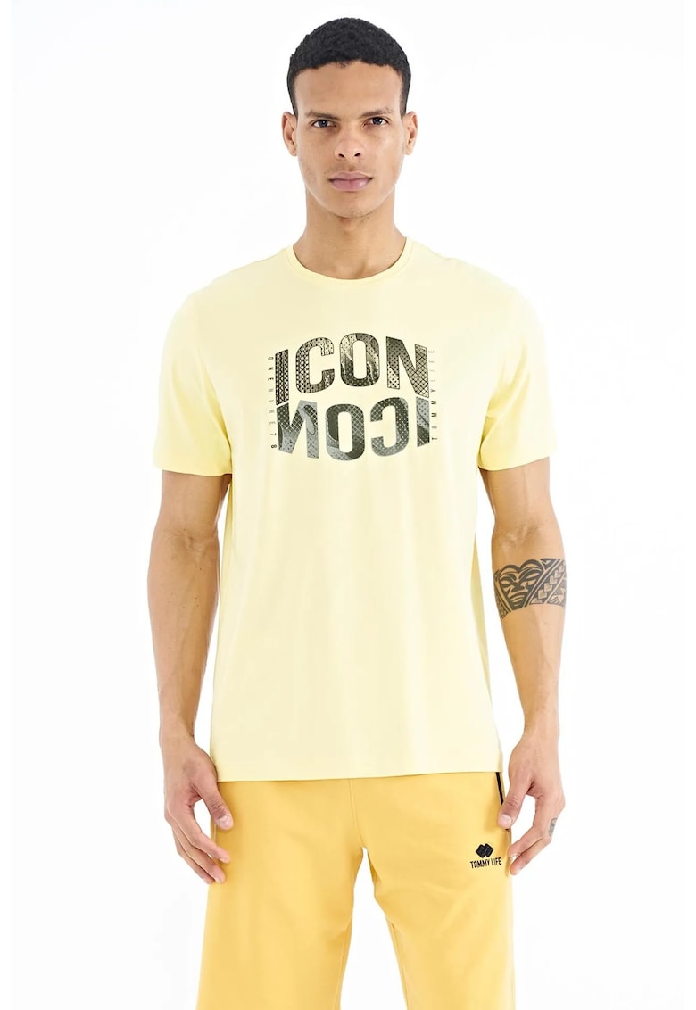 Tricou guler rotund - galben lamaie - bumbac-elastan