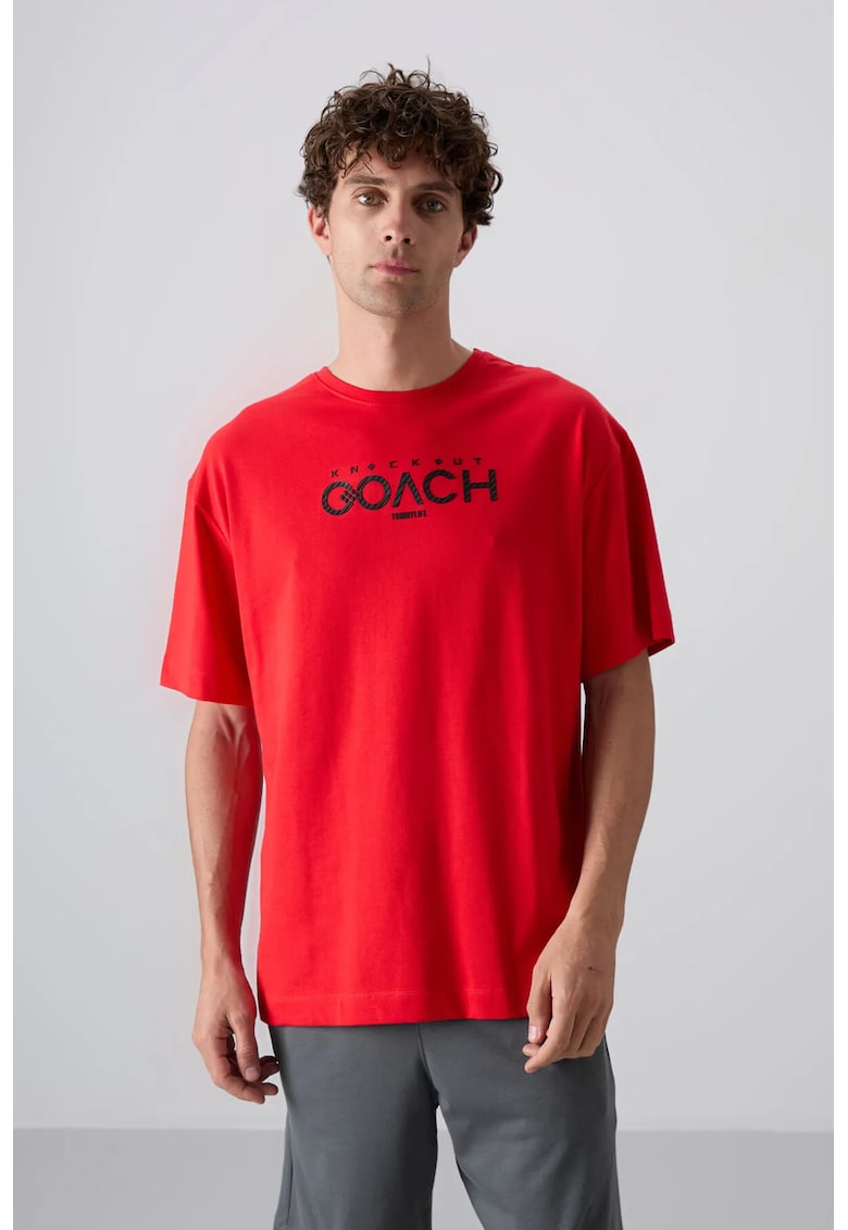 Tricou barbati - guler rotund - rosu - bumbac si poliester