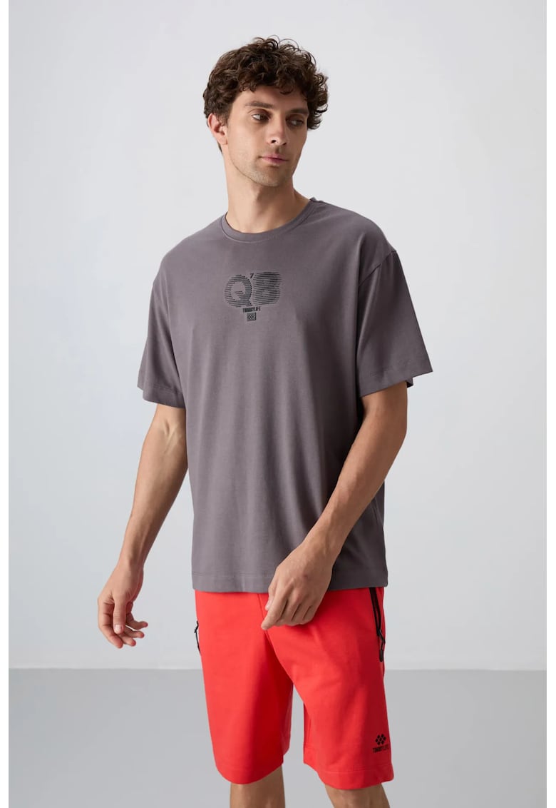 Tricou barbatesc supradimensionat - guler rotund - gri antracit - 65% bumbac - 35% poliester