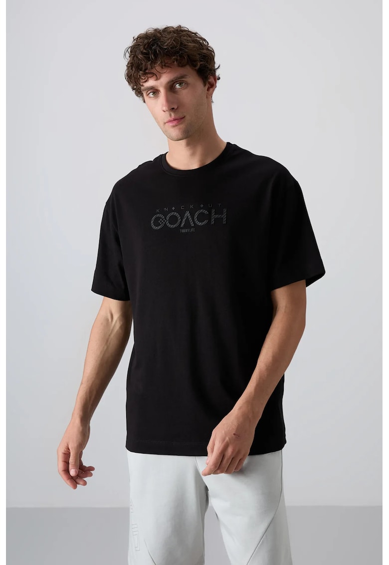 Tricou barbati supradimensionat - negru - bumbac si poliester