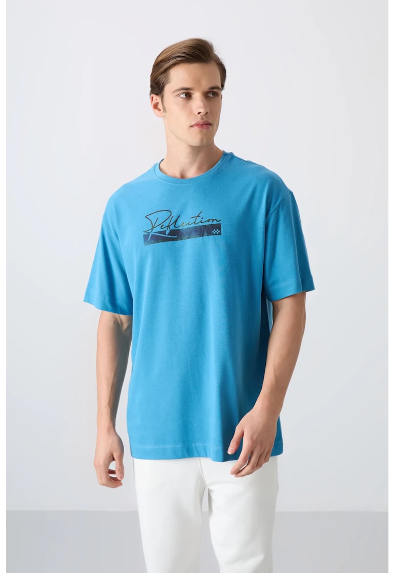 Tricou supradimensionat imprimat - Maya Blue - bumbac/poliester