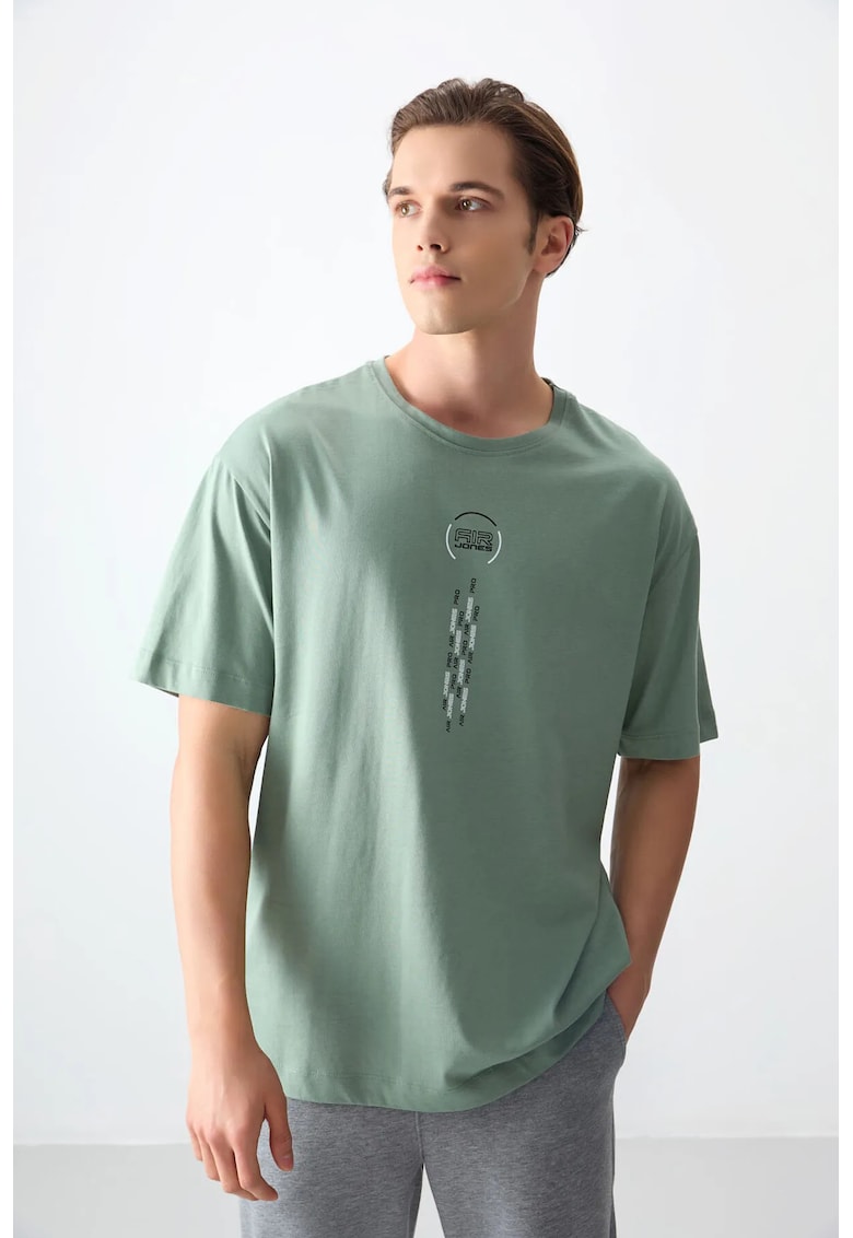 Tricou supradimensionat - imprimat pe spate - verde salvie - 100% bumbac