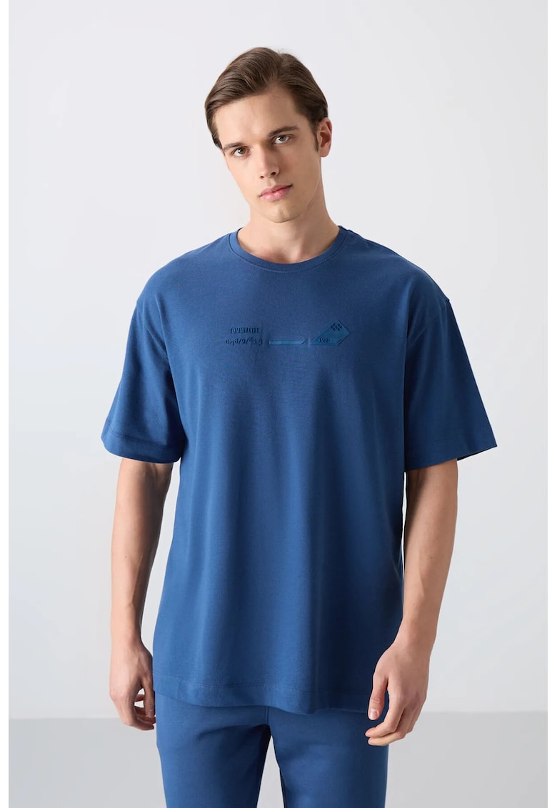 Tricou supradimensionat - imprimat pe spate - Albastru Moroccan - bumbac-poliester