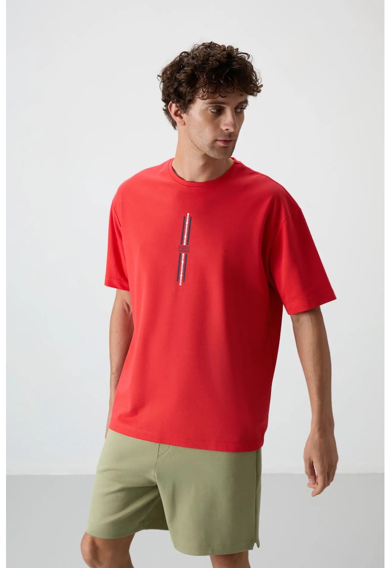 Tricou supradimensionat imprimeu spate - rosu - 80% bumbac - 20% poliester