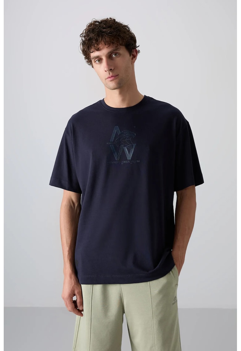 Tricou - supradimensionat - albastru marin - bumbac si poliester