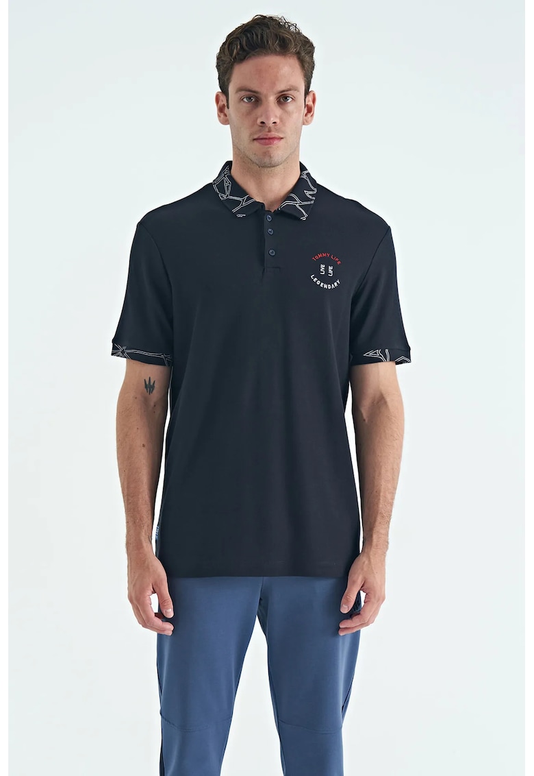 Tricou Polo Barbati - regular fit - negru - 100% bumbac - detalii brodate