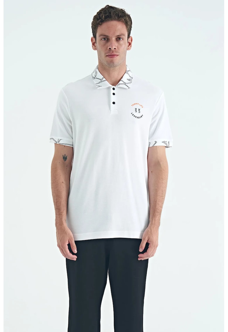 Tricou polo alb brodat - Alb