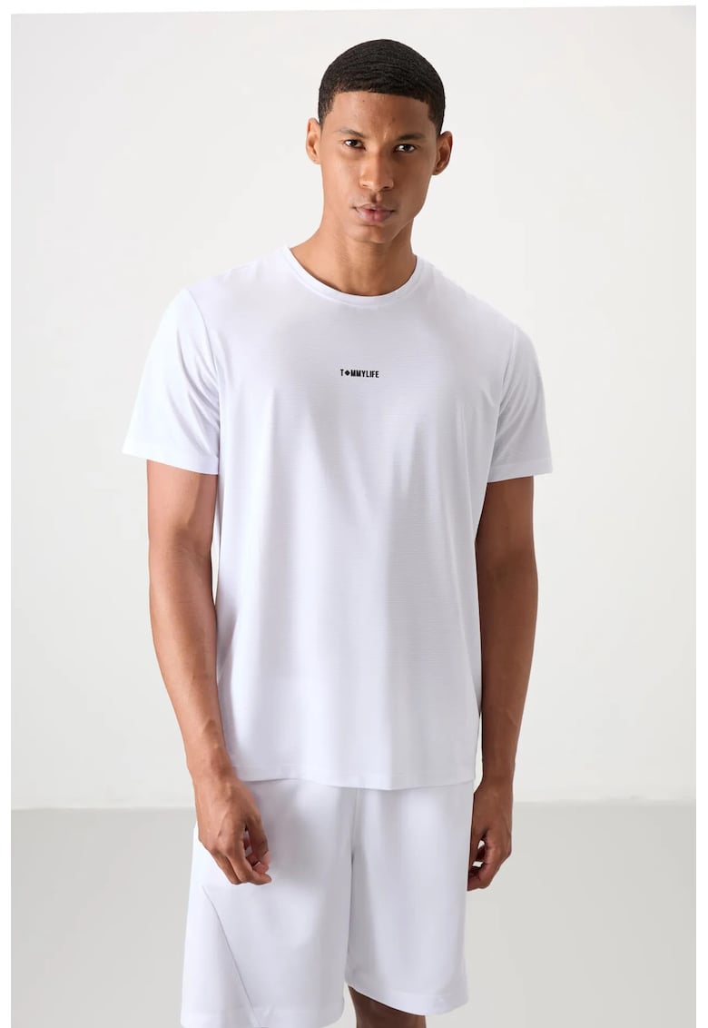 Tricou alb - croiala Regular Fit - cu logo - elastic - 84% poliester - 16% elastan