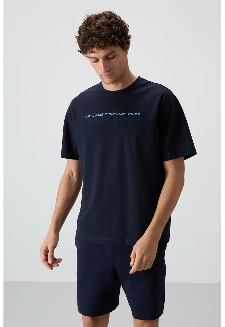 Tricou supradimensionat - imprimeu - albastru marin - 80% bumbac - 20% poliester