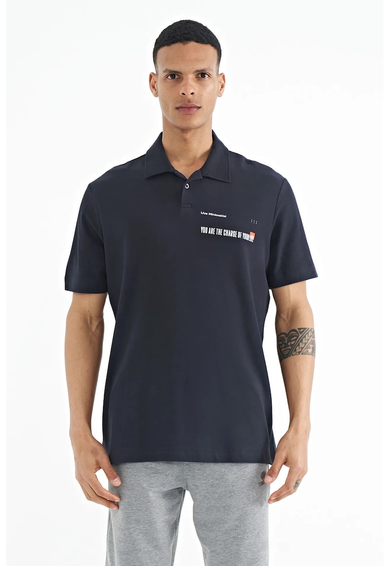 Tricou Polo pentru Barbati - cu imprimeu - bleumarin - bumbac