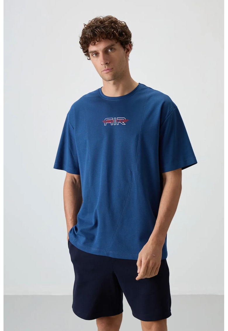 Tricou supradimensionat - elastic - Albastru Moroccan - amestec de bumbac