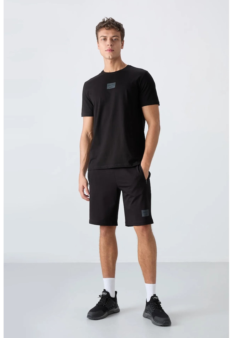 Set Tricou si Pantaloni Scurti Barbati - Imprimat - Negru - Bumbac