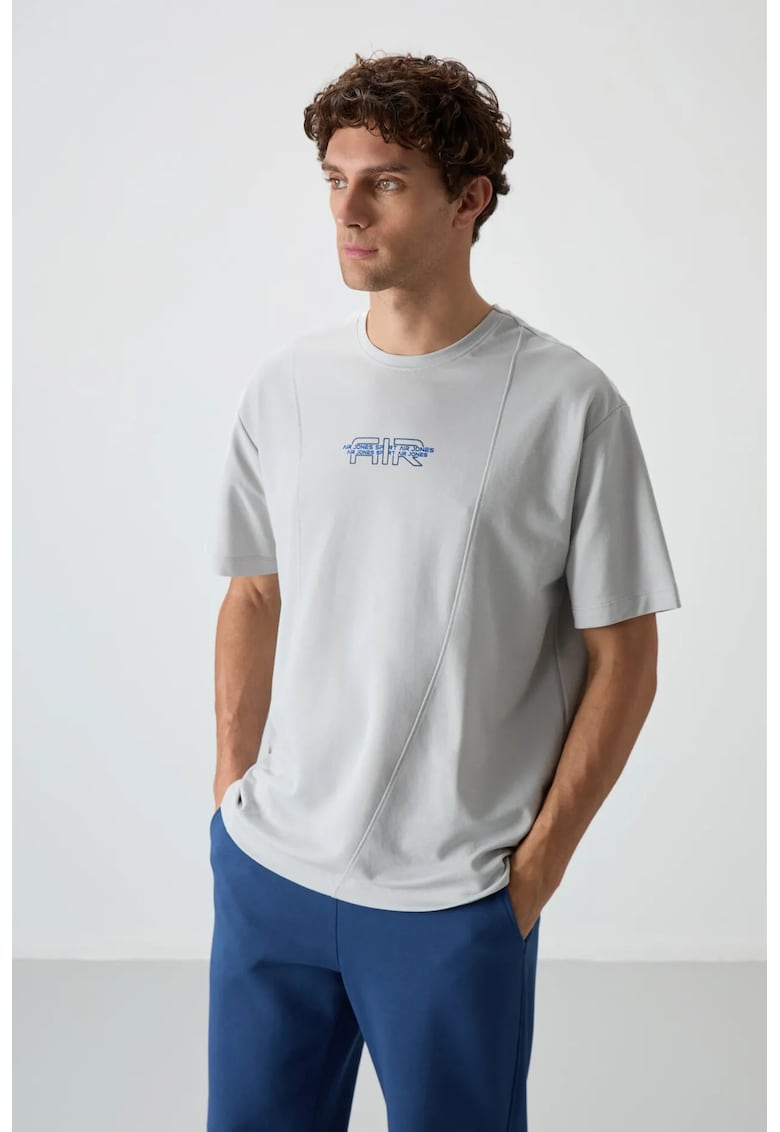 Tricou supradimensionat - elastic - gri deschis - amestec de bumbac