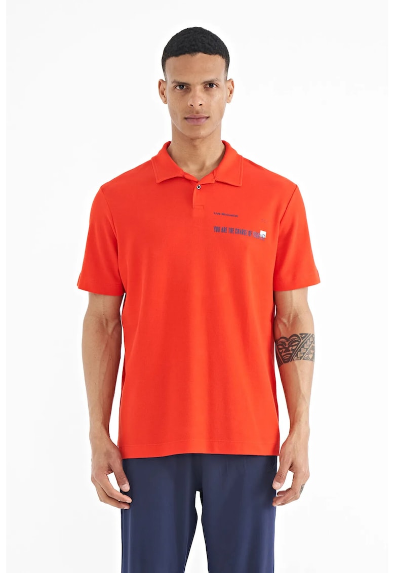 Tricou Polo barbati - imprimeu text - portocaliu - 100% bumbac