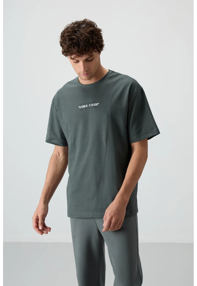 Tricou barbatesc supradimensionat - elastic - gri antracit - amestec de bumbac