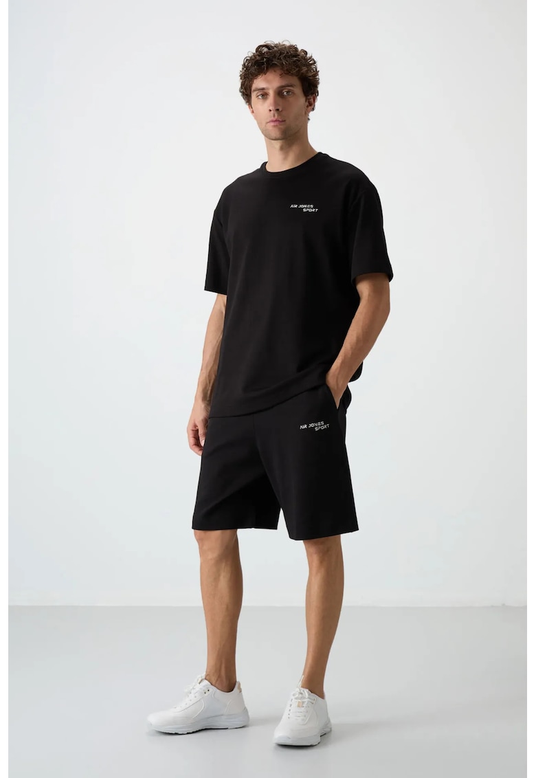 Set Tricou scurt supradimensionat si pantaloni scurti - Negru - Bumbac si poliester