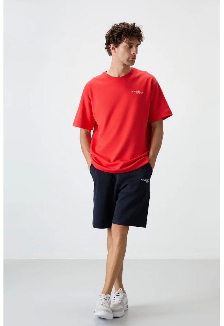 Set Tricou Supradimensionat cu Maneca Scurta si Pantaloni Scurti - Rosu - Bumbac si Poliester