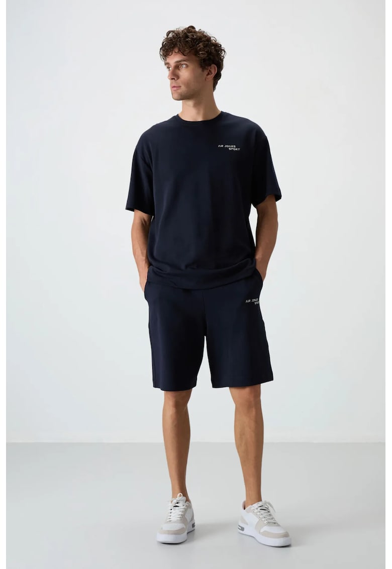 Set Activ - Tricou supradimensionat cu maneca scurta si pantaloni scurti - Albastru Marin - Bumbac/poliester
