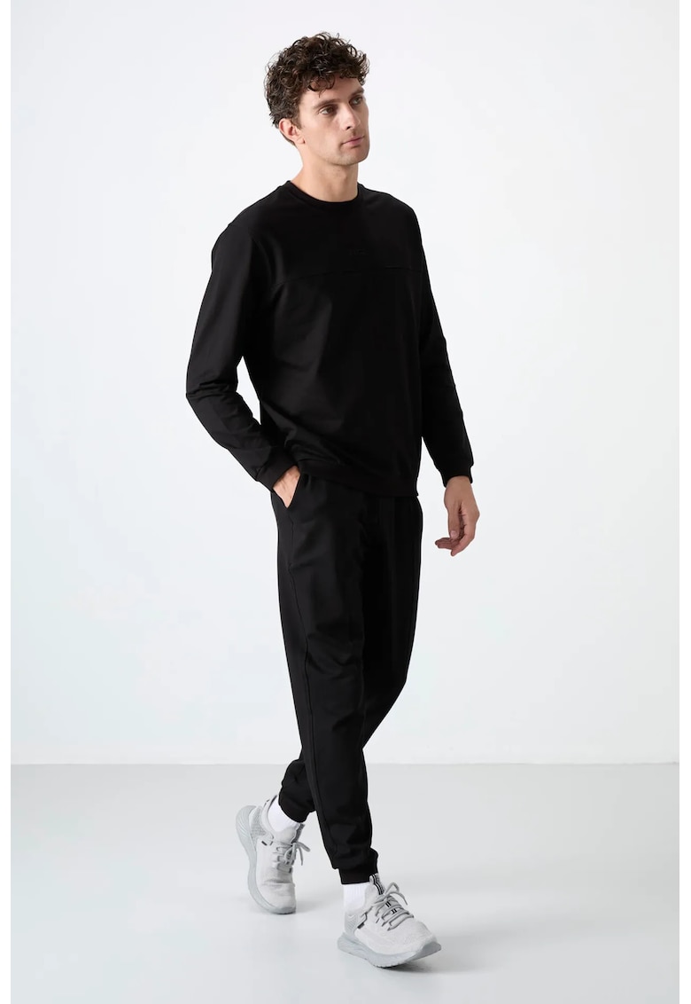Set Hanorac si Pantaloni din Fleece Negru - Elastic - Bumbac