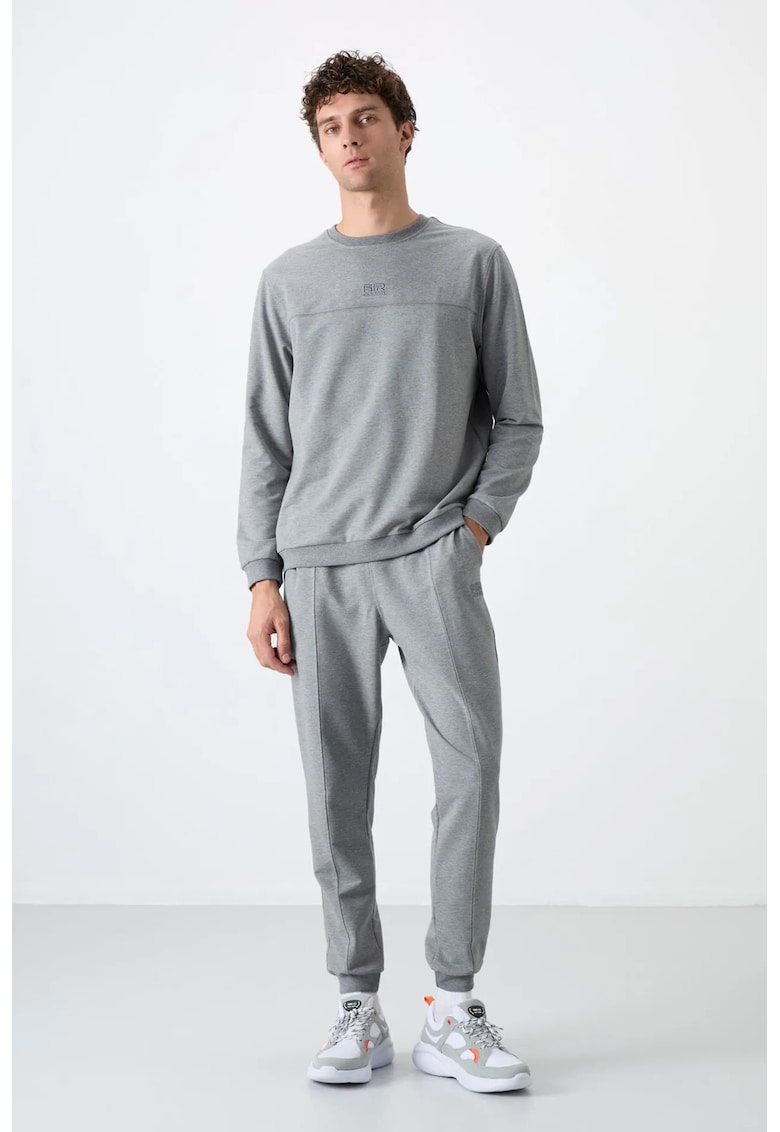 Set Trening Lifestyle Barbati - Hanorac si Pantaloni din Fleece - Gri - Elastic - Bumbac