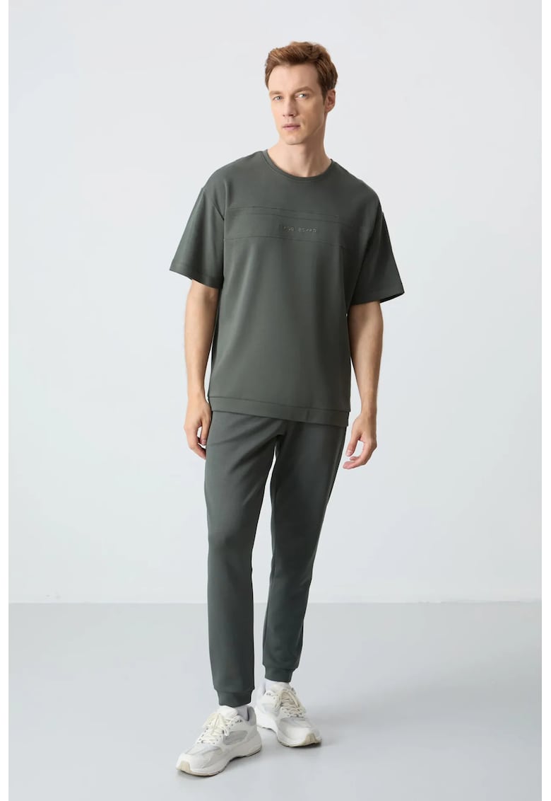 Set Trening Lifestyle Barbati - Set de tricou si pantaloni supradimensionati - Verde padure - 82% bumbac/18% poliester