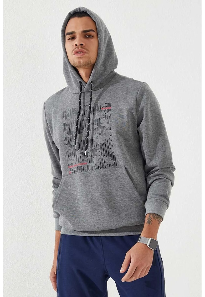 Hanorac barbati - imprimeu camuflaj - gri - 70% bumbac - 25% poliester - 5% elastan
