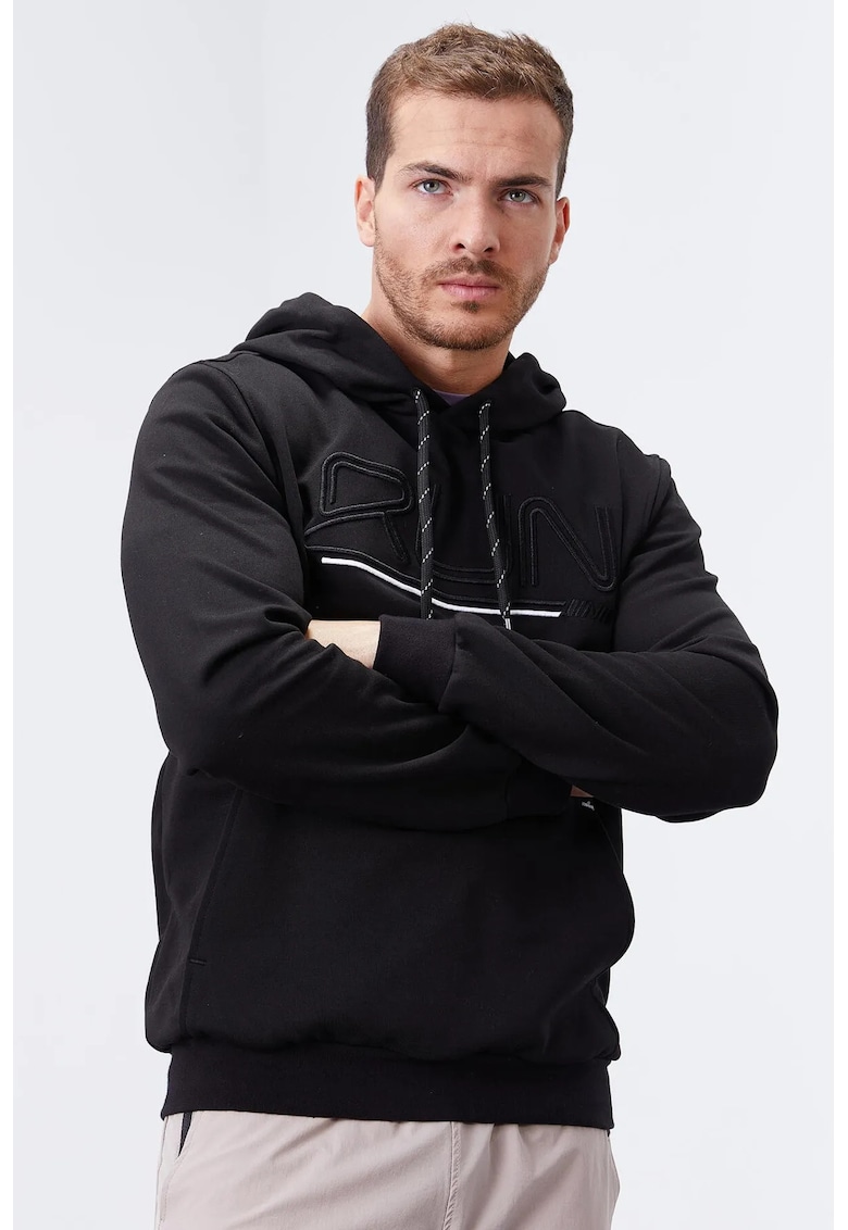 Hanorac barbatesc negru - cu logo imprimat - 70% bumbac - 25% poliester - 5% elastan